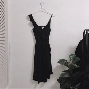 H&M Divided Black High-Low Ruffle Faux-Wrap Dress